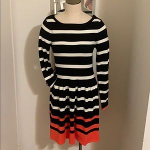 Eliza J Knitted Striped Dress, Black and White, Long Sleeves